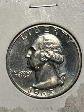 Uncirculated 1963 Philadelphia Mint Silver Washington Quarter W-155